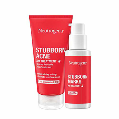 Picture of Neutrogena Stubborn Acne AM Face Treatment with Benzoyl Peroxide, 2.0 oz & Stubborn Marks PM Treatment with Retinol SA, 1 fl. oz