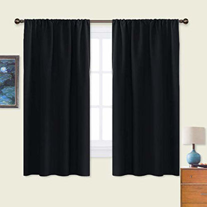 Picture of NICETOWN Black Blackout Curtain Blinds - Solid Thermal Insulated Window Treatment Blackout Drapes/Draperies for Bedroom (2 Panels, 42 inches Wide by 63 inches Long, Black)