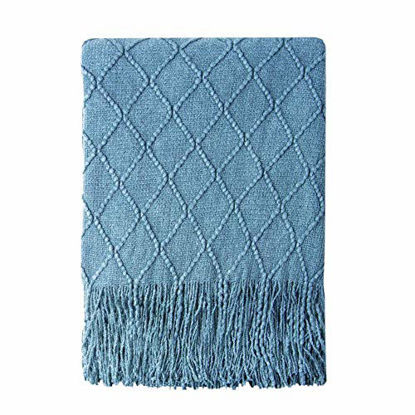 Picture of Bourina Knitted Throw Blanket Soft Sofa Throw Couch Blanket, 50"x60", Blue