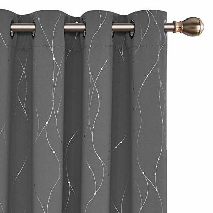 Picture of Deconovo Grommet Top Blackout Curtains Thermal Insulated Curtains Window Curtains with Wave Line and Dots Pattern for Dining Room 52 x 45 Inch Grey Set of 2