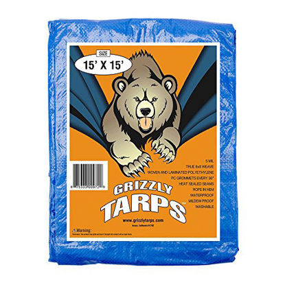 Picture of B-Air Grizzly Tarps - Large Multi-Purpose, Waterproof, Heavy Duty Tarp Poly Cover - 5 Mil Thick (Blue - 15 x 15 Feet)