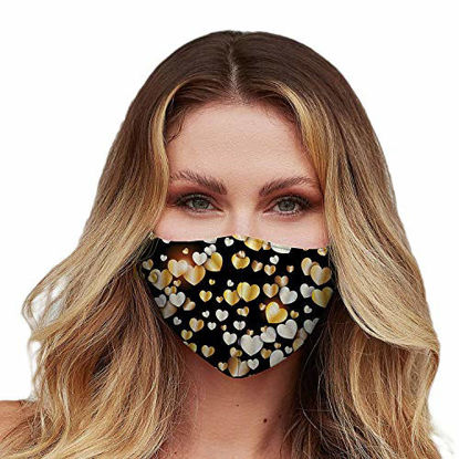Picture of Washable Face Mask with Adjustable Ear Loops & Nose Wire - 3 Layers, 100% Cotton Inner Layer - Cloth Reusable Face Protection with Filter Pocket - Made in USA (Gold Hearts)