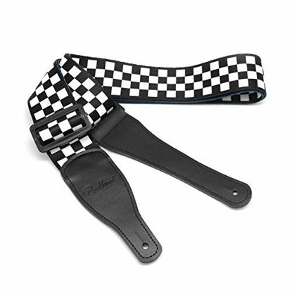 Picture of BestSounds Checkered Guitar Strap & Genuine Leather Ends Guitar Shoulder Strap,Suitable For Bass, Electric & Acoustic Guitars (Black and White Checkered)
