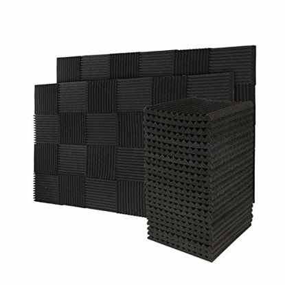 Picture of 50 Pack Acoustic Panels Soundproof Foam for Walls Sound Absorbing Panels Soundproofing Panels Wedge for Home Studio Ceiling, 1" X 12" X 12", Black (50pcs, Black)