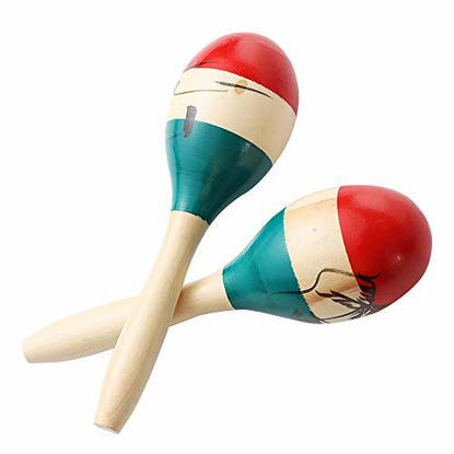 Picture of Maracas Large Colorful Wood Rumba Shakers Rattle Hand Percussion of Sand of the Hammer Great Musical Instrument with Salsa Rhythm For Party,Games. (Colorful)
