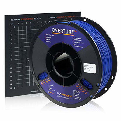 Picture of Overture PLA Plus (PLA+) Filament 1.75mm Toughness Enhanced PLA Roll with 3D Build Surface 200 × 200mm, Premium PLA 1kg Spool (2.2lbs), Dimensional Accuracy +/- 0.05 mm (Dark Blue)