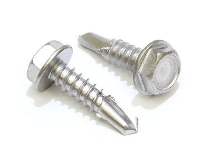 Picture of #10 x 1/2" Stainless Hex Washer Head Self Drilling Screws, (100pc), 410 Stainless Steel Self Tapping Choose Size and Qty