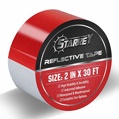 Picture of Starrey Reflective Tape Red White 2 in X 30 FT Waterproof Self Adhesive Trailer Safety Caution Reflector Conspicuity Tape for Trucks Cars 