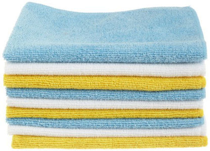 Picture of Amazon Basics Blue, White, and Yellow Microfiber Cleaning Cloths - Pack of 48