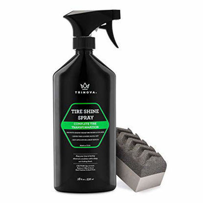Picture of TriNova Tire Shine Spray No Wipe - Automotive Clear Coat Dressing for Wet & Slick Finish - Keeps Tires Black - with Rubber Protector - Prevents Fading & Yellowing - 18 OZ