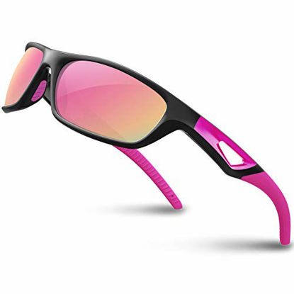 Picture of RIVBOS Polarized Sports Sunglasses Driving Glasses Shades for Men TR90 Unbreakable Frame for Cycling Baseball RB831 (Black&Pink)