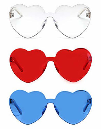 Picture of One Piece Heart Shaped Rimless Sunglasses Transparent Candy Color Eyewear(3 Pack)
