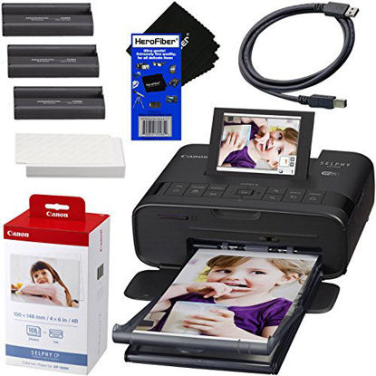Picture of Canon SELPHY CP1300 Wireless Compact Photo Printer (Black) + Canon KP-108IN Color Ink Paper Set (Produces up to 108 of 4 x 6 Prints) + USB Printer Cable + HeroFiber Ultra Gentle Cleaning Cloth