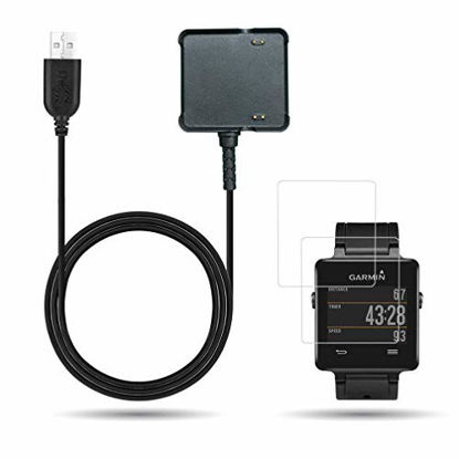 Picture of JIUJOJA for Garmin Vivoactive Charger, Replacement Charging Cradle Dock Synchronous Data and 2Pcs Free HD Tempered Glass Screen Protector for Garmin Vivoactive GPS Smart Watch