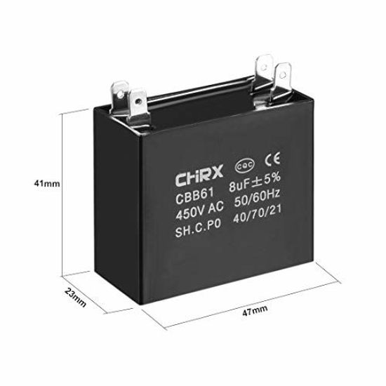 Uxcell CBB61 Ceiling Fan Capacitor – 5uF 450V AC, Metallized Polypropylene Film, Double Insert, 47x17.5x34.5mm