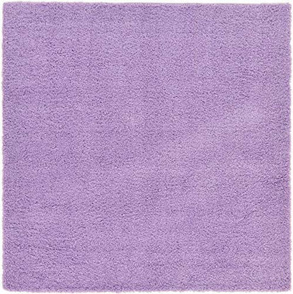 Picture of Unique Loom Solo Solid Shag Collection Modern Plush Lilac Square Rug (8' 2 x 8' 2)