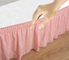 Picture of Biscaynebay Wrap Around Bed Skirts Elastic Dust Ruffles, Easy Fit Wrinkle and Fade Resistant Silky Luxrious Fabric Solid Color, Pink for Queen Size Beds 15 Inches Drop
