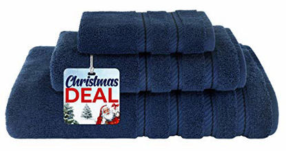 Picture of American Soft Linen Premium, Luxurious & Complete Set of 3 Piece Towel Set for Kitchen and Bathroom, Cotton for Maximum Softness and Absorbency, Navy Blue