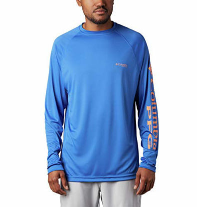 Picture of Columbia Men's Standard Terminal Tackle Long Sleeve Shirt, Vivid Blue/Bright Nectar Logo, XX-Large