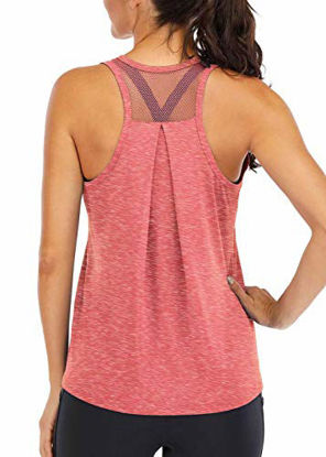Picture of Fihapyli Workout Tops for Women Loose fit Racerback Tank Tops for Women Mesh Backless Muscle Tank Running Tank Tops Workout Tank Tops for Women Yoga Tops Athletic Exercise Gym Tops Coral S
