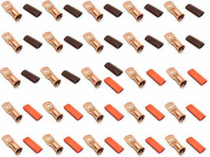 Picture of 25pcs 2/0 Gauge 2/0 AWG x 5/16” Pure Copper UL Listed Cable Lug Terminal Ring Connectors with Dual Wall Adhesive Lined Red + Black Heat Shrink Tubing – by WNI