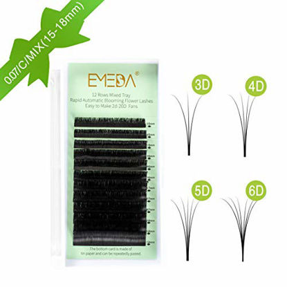 Picture of Volume Eyelash Extensions Easy Fan Rapid Automatic Blooming Flowers 2D~10D Eye Lash Extension C Curl .07 15mm 16mm 17mm 18mm Mixed Tray 0.07 Lashes(12 Rows 0.07mm C Curl 15-18mm Mixed)