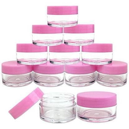Picture of Beauticom 12 Pieces 20G/20ML Round Clear Jars with Pink Lids for Lotion, Creams, Toners, Lip Balms, Makeup Samples - BPA Free