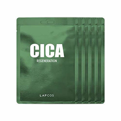Picture of LAPCOS Cica Sheet Mask, Daily Face Mask with Cantella Plant Extract to Regenerate and Revitalize Skin, Korean Beauty Favorite, 5-Pack