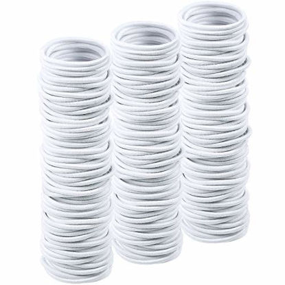 Picture of 200 Pieces No-metal Hair Elastics Hair Ties Ponytail Holders Hair Bands (2 mm x 2.5 cm, White)