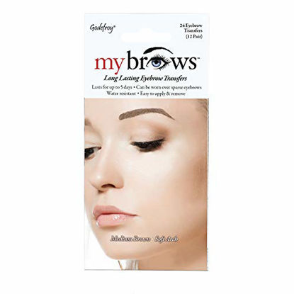 Picture of Godefroy MyBrows Long Lasting Eyebrow Transfers, Soft Arch, Medium Brown, 12-Pairs of Brows