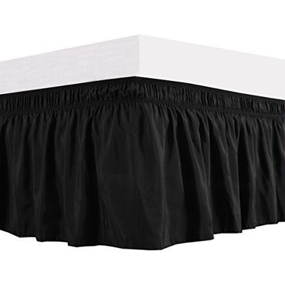 Picture of Biscaynebay Wrap Around Bed Skirts Elastic Dust Ruffles, Easy Fit Wrinkle and Fade Resistant Silky Luxrious Fabric Solid Color, Black for Twin and Full Size Beds 15 Inches Drop