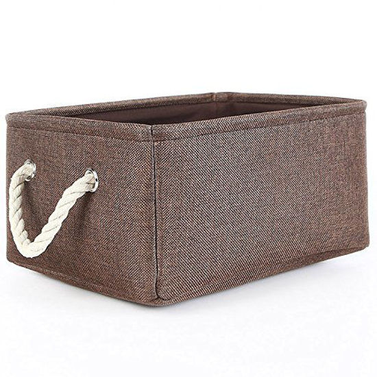 Picture of TheWarmHome Decorative Basket Rectangular Fabric Storage Bin Organizer Basket with Handles for Clothes Storage (Brown, 15.7L11.8W8.3H)