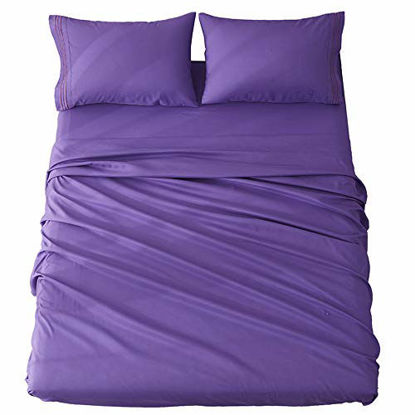 Picture of Shilucheng Bed Sheets Set Microfiber 1800 Thread Count Percale Super Soft and Comforterble 16 Inch Deep Pockets Wrinkle Fade and Hypoallergenic - 4 Piece (California King, Purple)