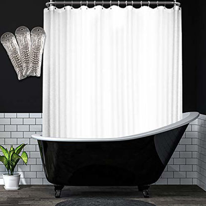 Picture of Barossa Design Waffle Weave Clawfoot Tub Shower Curtain 180 x 70 Inch Wrap Around - Heavyweight Fabric, Washable, Water Repellent, with 36 Hooks Set, White, 180x70