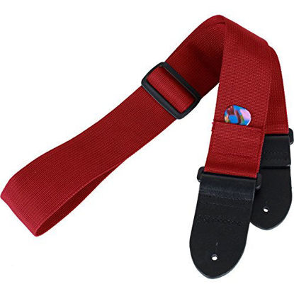 Picture of Protec Guitar Strap featuring Thick Leather Ends and Pick Pocket, Red