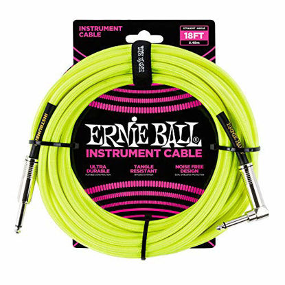 Picture of Ernie Ball Instrument Cable, 1/4" Right Angle, Neon Yellow, 18 ft. (P06085)