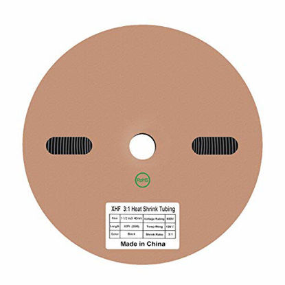 Picture of 82 Ft XHF 1-1/2 Inch (40mm) 3:1 Waterproof Heat Shrink Tubing Marine Grade Wire Cable Adhesive Lined Tube Insulation Seal Against Moisture Corrosion and air Leakage Black
