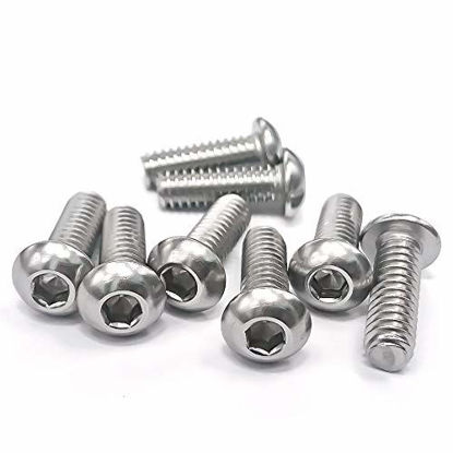 Picture of 1/4-20 x 1/2" Button Head Socket Cap Bolts Screws, 304 Stainless Steel 18-8, Allen Hex Drive, Bright Finish, Fully Machine Thread, Pack of 100