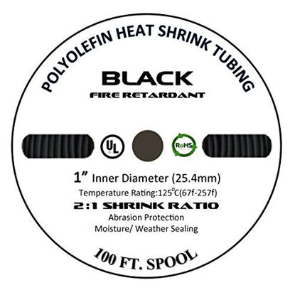 Picture of 20 FT 1" 25mm Polyolefin Black Heat Shrink Tubing 2:1 Ratio