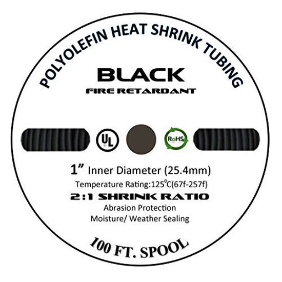 Picture of 20 FT 1" 25mm Polyolefin Black Heat Shrink Tubing 2:1 Ratio