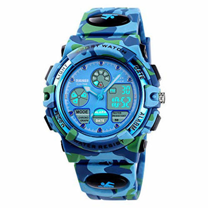Picture of Boys Digital Watch Outdoor Sports 50M Waterproof Electronic Watches Alarm Clock 12/24 H Stopwatch Calendar Boy Girl Wristwatch - Camouflage Blue