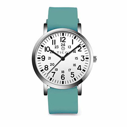 Picture of TICCI Unisex Men Women Medical Quartz Watch Arabic Numerals Military Time Easy Read Dial Silicone Band Waterproof for Students Doctors Nurses (Teal White-2)
