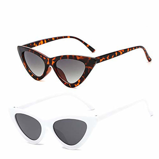 Picture of YOSHYA Retro Vintage Narrow Cat Eye Sunglasses for Women Clout Goggles Plastic Frame (Leoaprd Grey + White Grey)