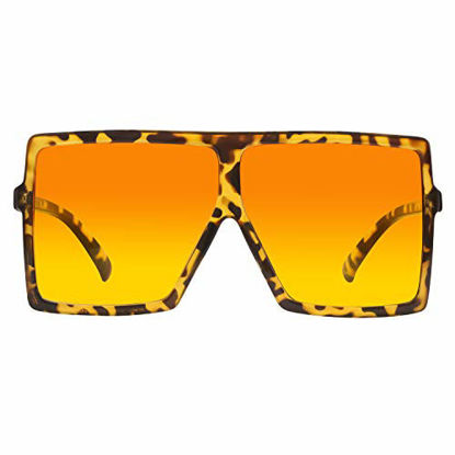 Picture of GRFISIA Square Oversized Sunglasses for Women Men Flat Top Fashion Shades (Yellow leopard-Yellow lens, 2.56)