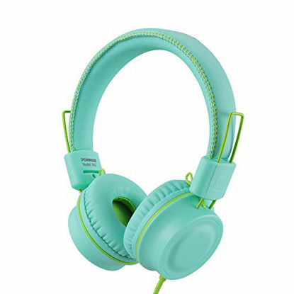 Picture of POWMEE M2 Kids Headphones Wired Headphone for Kids,Foldable Adjustable Stereo Tangle-Free,3.5MM Jack Wire Cord On-Ear Headphone for Children/Teens/Girls/School/Kindle/Airplane/Plane/ (Mint Green)