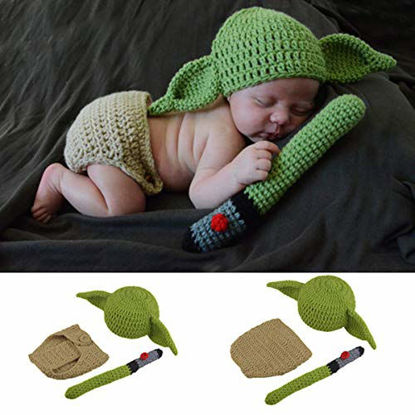 Picture of 3 PCS Newborn Photography Prop Baby Hat Knit Handmade Cover Diaper Costume for Infant Boy Girl Princess Twins (0-6 Month) (Green)