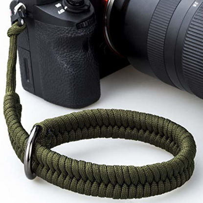 Picture of Camera Wrist Strap with Safer Connector for Nikon Canon Sony Panasonic Fujifilm Olympus DSLR Mirrorless, Adjustable Paracord Camera Wrist Lanyard, Quick Release Camera Hand Strap (Green)