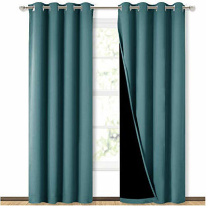 Picture of NICETOWN Complete 100% Blackout Curtain Set, Thermal Insulated & Energy Efficiency Window Draperies for Guest Room, Full Shading Panels for Shift Worker and Light Sleepers, Sea Teal, 52W x 84L, 2 PCs