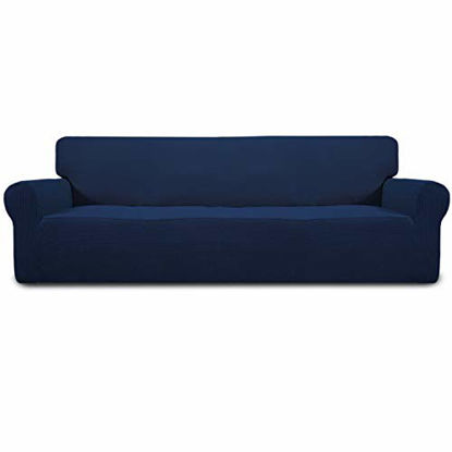 Picture of Easy-Going Stretch 4 Seater Sofa Slipcover 1-Piece Sofa Cover Furniture Protector Couch Soft with Elastic Bottom for Kids,Polyester Spandex Jacquard Fabric Small Checks (XX Large,Navy)