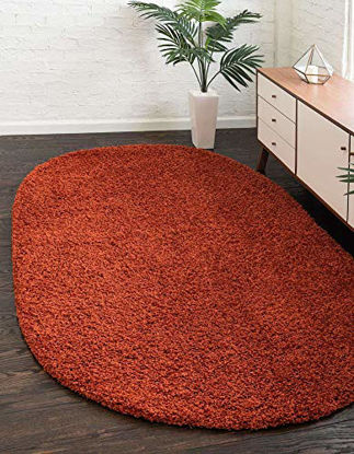 Picture of Unique Loom Solo Solid Shag Collection Modern Plush Oval Rug, 3' 3" x 5' 3", Terracotta